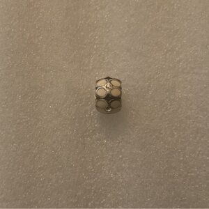 Brighton Enamel Spacer Charm Bead Silver Tone Cream Dot Pattern Crystal Accent